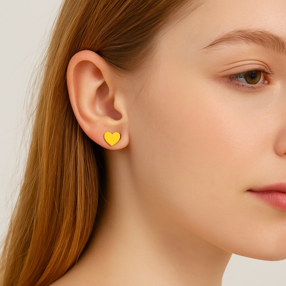 Gold 7mm Heart Barbell Earrings – 18 Gauge Stainless Steel - Picture 2 of 3